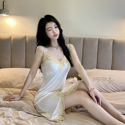 新款性感睡裙女帶胸墊性感蕾絲2022年夏季宮廷公主風莫代爾家居服