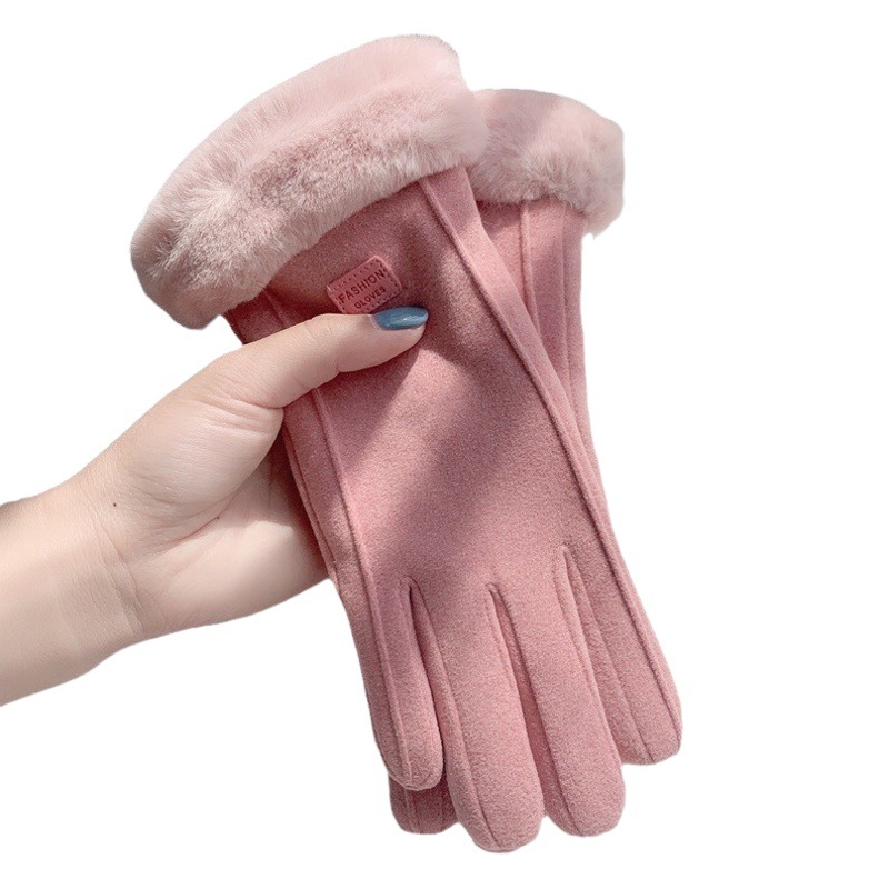 Guantes calientes para las mujeres de invierno forro de lana gruesa gamuza otoño e invierno a prueba de frío pantalla táctil nuevos guantes de Ciclismo de esquí de equitación