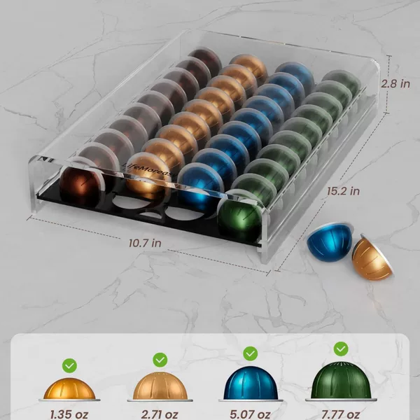 Cross-Border Acrylic Bending Coffee Capsule Rack 30 Compartments Kitchen Cafe Organizer Cabinet Drawer Storage Display Rack