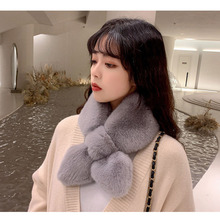 新款围脖韩国淑女风纯色保暖仿兔毛交叉围巾毛绒毛领假领子时尚