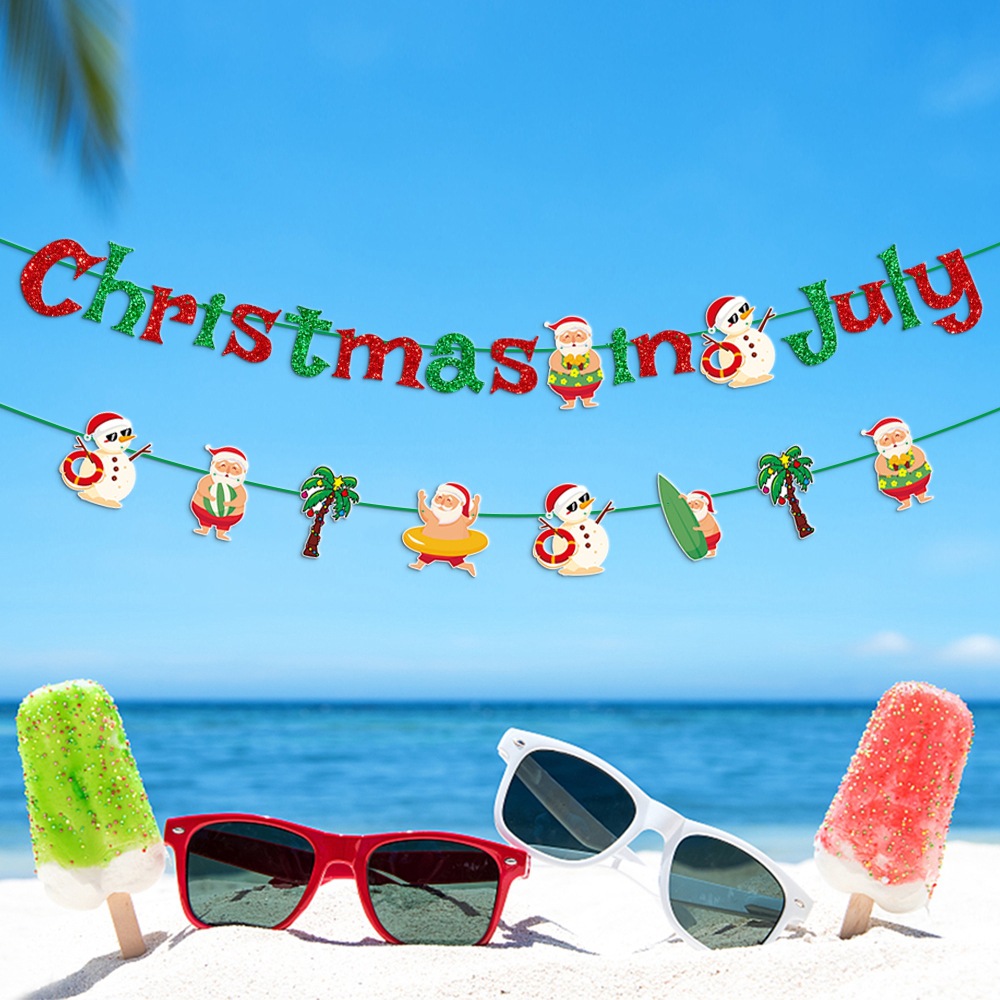 Transfronteriza Australia verano Julio decoración de Navidad Bandera de tiro decoración de fiesta de verano Santa Claus tirar flor tirar bandera