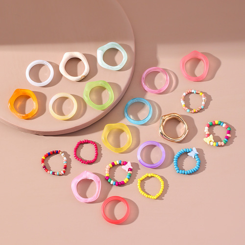 Spring and summer new candy color butterfly ring set, non-fading niche resin cute ring for women cross-border wholesale