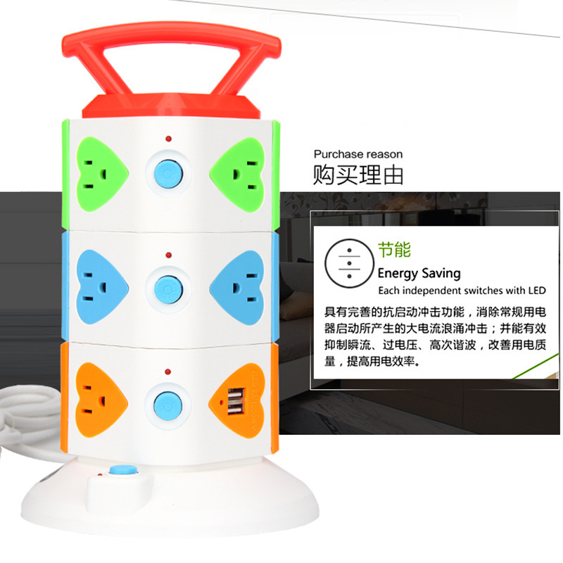 América del Sur 3 capas de carga USB corriente portátil vertical enchufe USB enchufe al por mayor