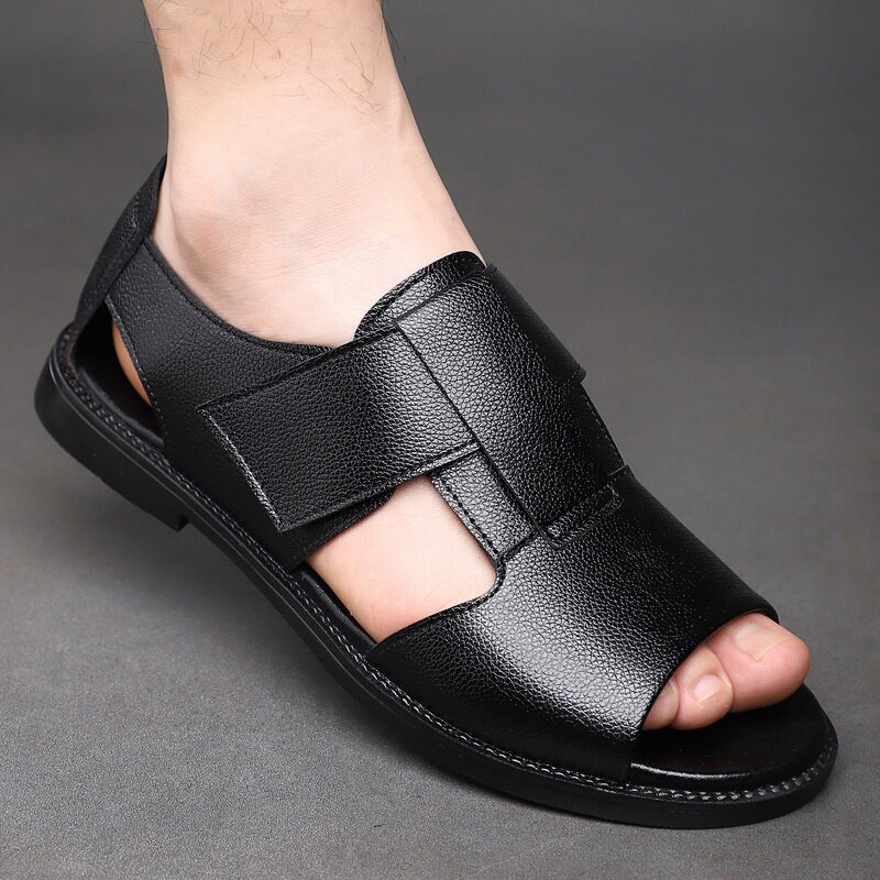 Sandal nam quai dán hở ngón chống trượt kiểu La Mã đi biển — Màu nâu, màu đen
