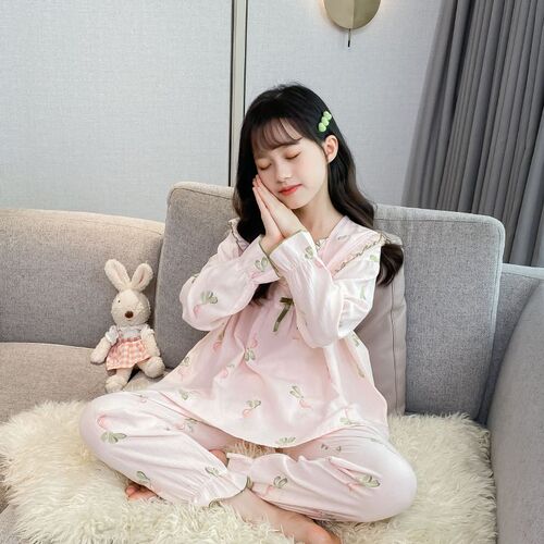 Class A Printed Cotton Homewear 2024 Spring New Arrival Kids' Pajama Set Girls' Cute Sweet Gradient Carrot Style