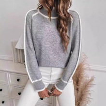 亚马逊跨境秋冬针织衫女装套头长袖高领上衣纯色宽松休闲百搭毛衣