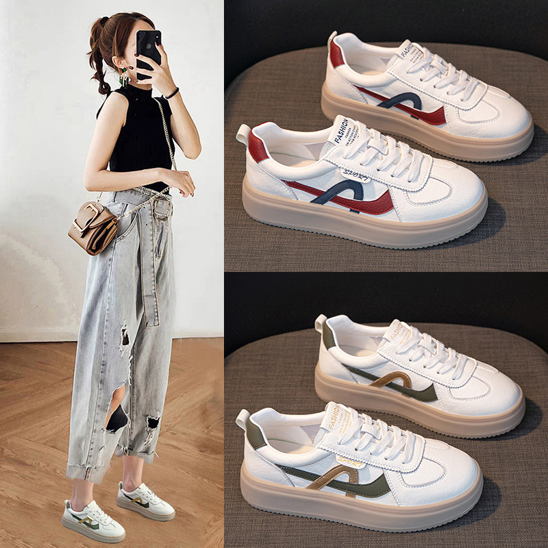 Genuine Leather White Sneakers for Women, 2026 Spring New Breathable German Training Shoes, Popular Thick-Soled Sports Casual Women's Sneakers