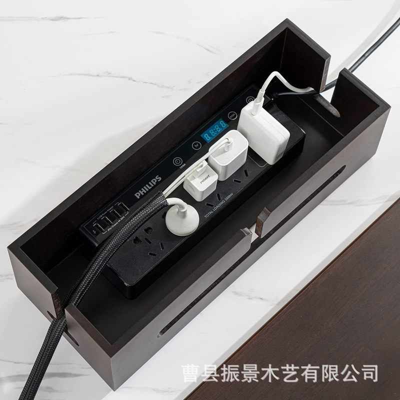 メーカー既製木製配線箱、無垢材プラグインボード、電線整理箱、電源ソケット整理木箱、電線収納|undefined