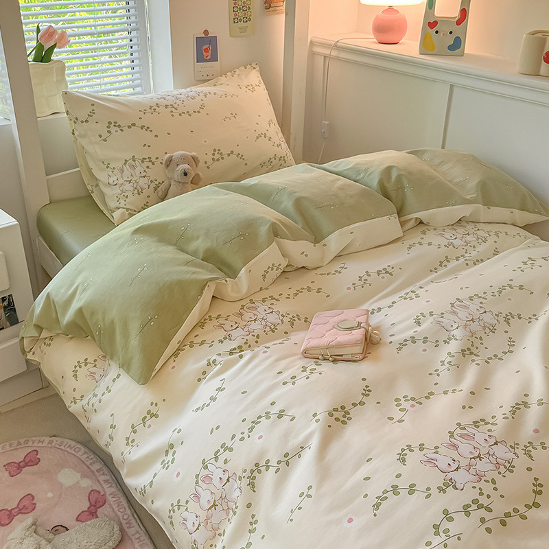 Cama de dormitorio de estudiantes de algodón de tres piezas, sábana de algodón puro, sábana, juego de cuatro piezas individual, ropa de cama nueva 2024