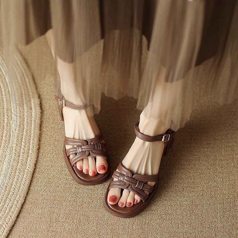 Retro summer sandals platform open toe heels
