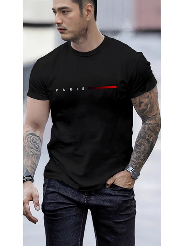 Men's Summer Pure Cotton Loose Paris Alphabet Print Casual Crew Neck Short Sleeve T-Shirt Top, Ship One Item for DZ