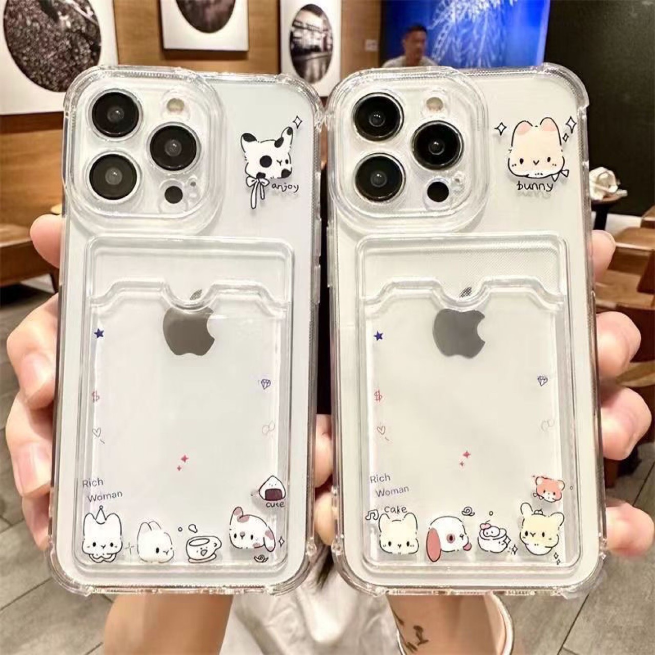 可放照片适用苹果16promax手机壳15新款卡套14小狗13兔子12/11
