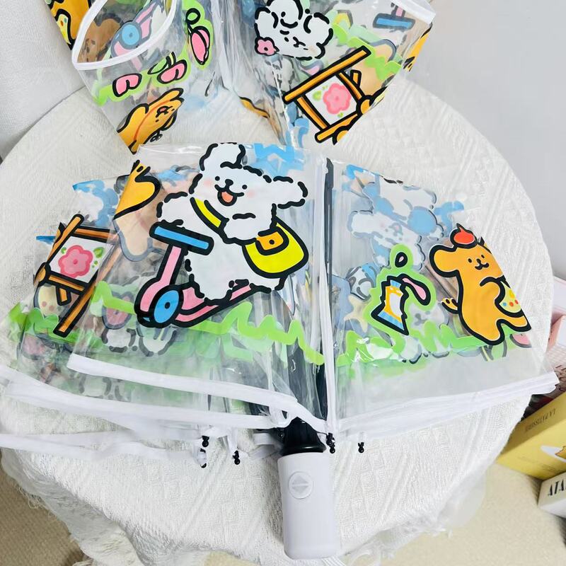 Transparent Line Art Puppy Umbrella 70% off Automatic Trendy Straight Handle Umbrella Cute Folding Umbrella for Children and Adults Anime Girls