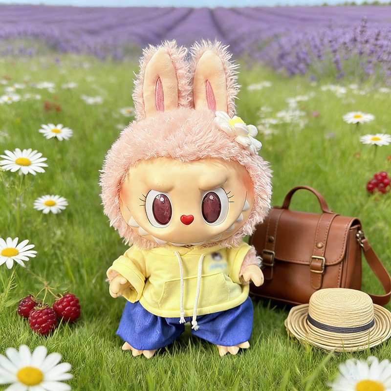 Ropa de muñeca de peluche de vinilo Labubu de 38cm para ropa de muñeca La Bu Time to Chill