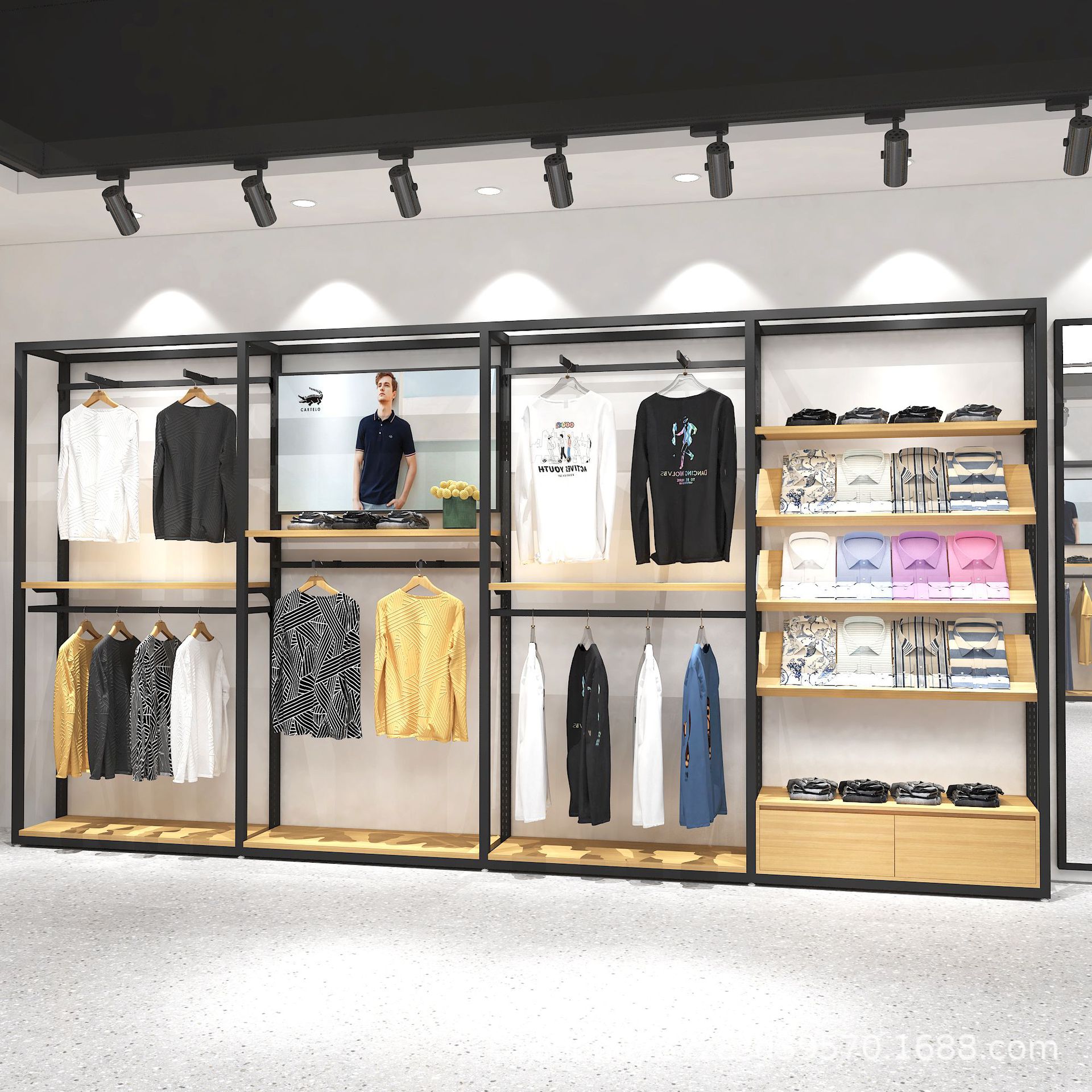 Tienda de ropa de hombre estante de exhibición personalizado centro comercial estante de exhibición de tiendas estante de exhibición de tiendas de ropa de isla estante de exhibición