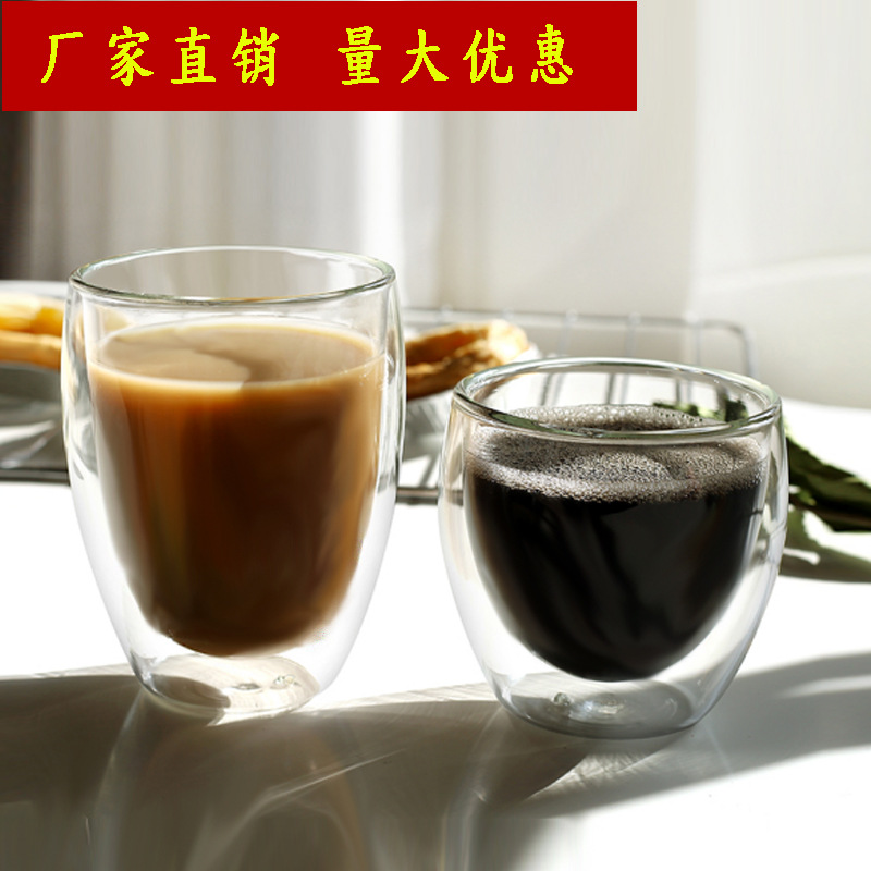 Taza de cristal resistente al calor de la doble-capa con la taza de café transparente de la manija taza fría creativa de la bebida de la leche con ventas directas de la fábrica de la taza de la tapa