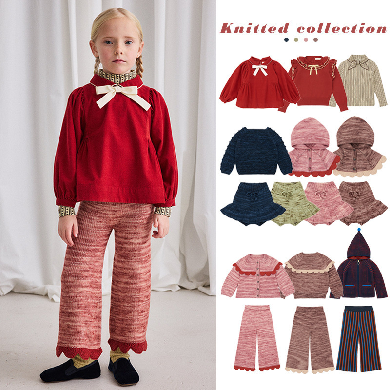 Children's Sweater 2025 Autumn and Winter Mp Series Girls Tie-Up Shirt Popcorn Sweater Half Skirt Shawl Suit