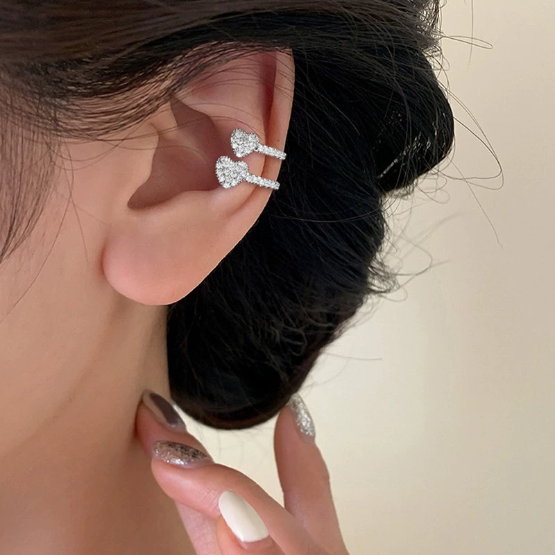 Милые серьги с zirconia в форме сердца, клипсы для ушей, брендовые клипсы, без пирсинга, инкрустированы бриллиантами