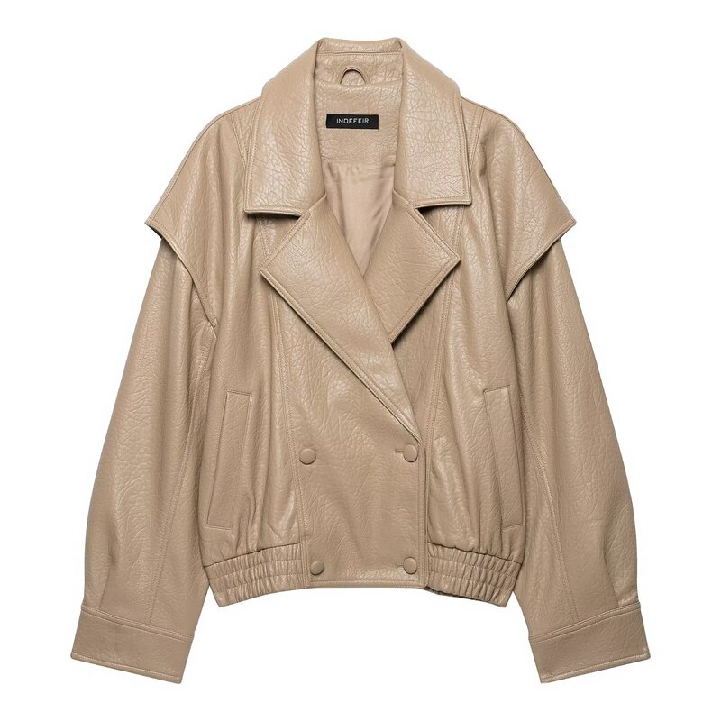 European and American style cross-border women's clothing 2026 autumn new versatile leather-effect aviator jacket 4391853 European and American style cross-border women's clothing 2026 autumn new versatile leather-effect aviator jacket 4391853