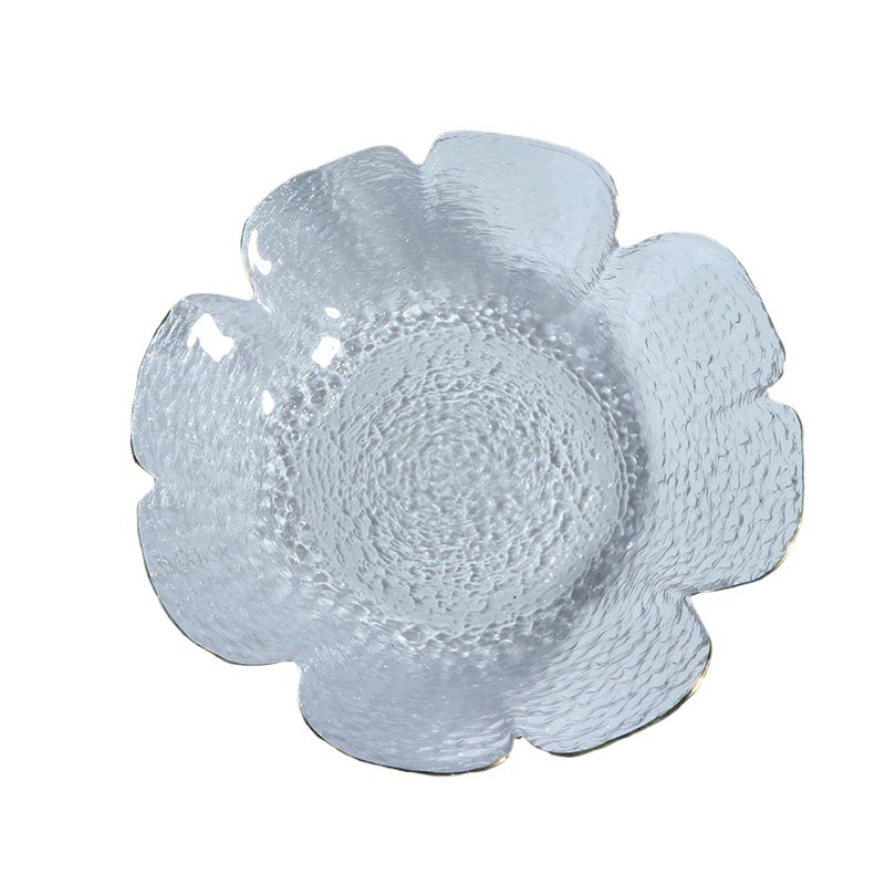Plato de vidrio de pétalos con estampado de martillo japonés de alto valor facial INS Phnom Penh plato de frutas de ocho hojas postre ensalada de verduras bocadillos de frutas