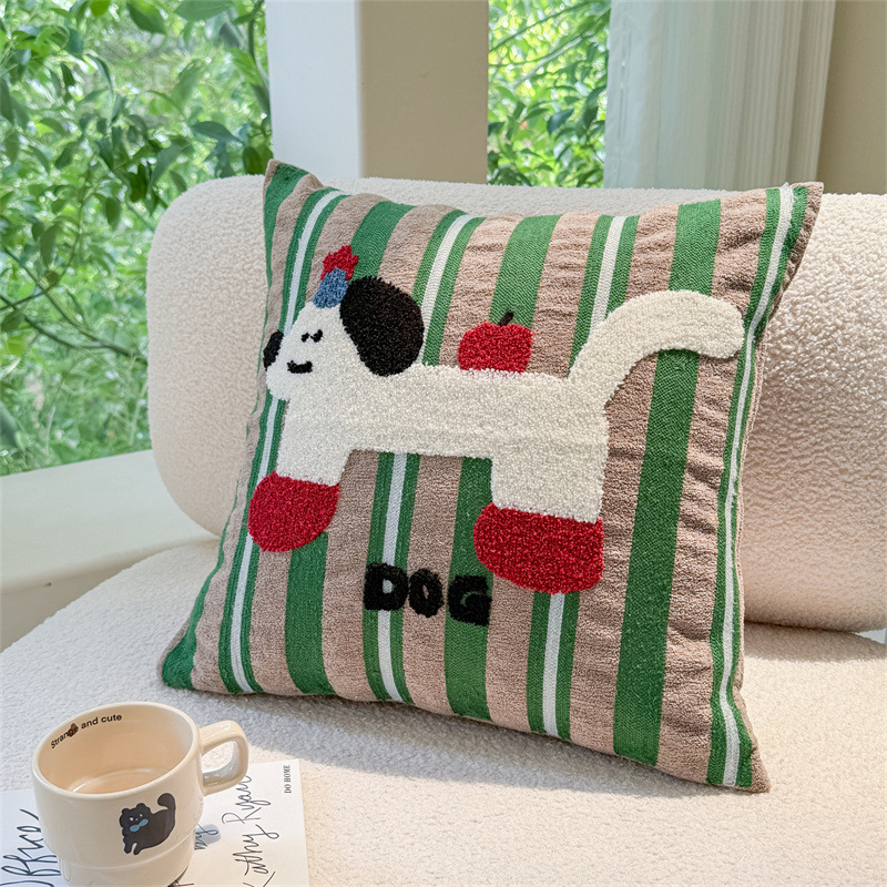 ドーパミンストライプアップルタオル刺繍入りクラウドベルベットリビングルームベッド背もたれソファクッション枕漫画刺繍|undefined