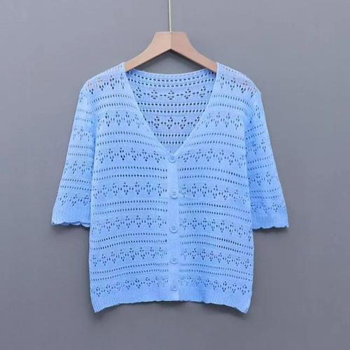 Summer Short Sleeve Mesh Top, Thin Knit Sheer Ladies' Open-Front Cardigan, Outerwear Pair with Camisole Dress, Trendy