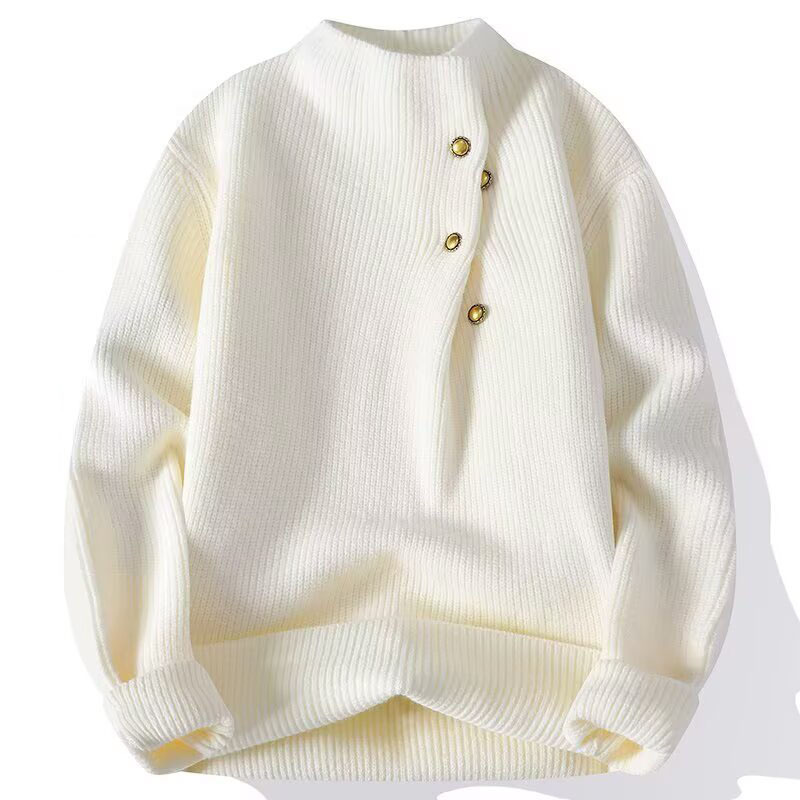 Botón de diseño sensación de jersey suéter hombre medio alto cuello invierno mono chaqueta de invierno de otoño camisa base de tendencia comercio exterior al por mayor transfronterizo image 6