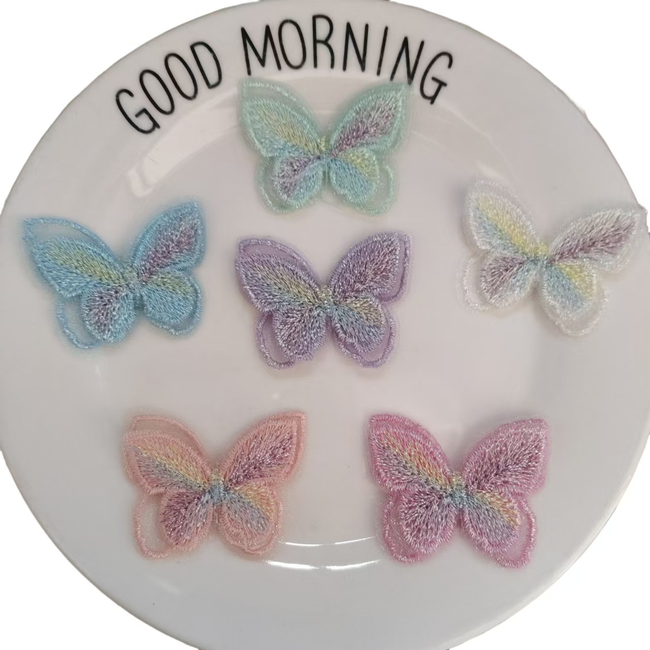 Ropa de tela de red de encaje bordado doble capa de tela de mariposa bordada pegatinas de color tocado accesorios pegatinas de tela