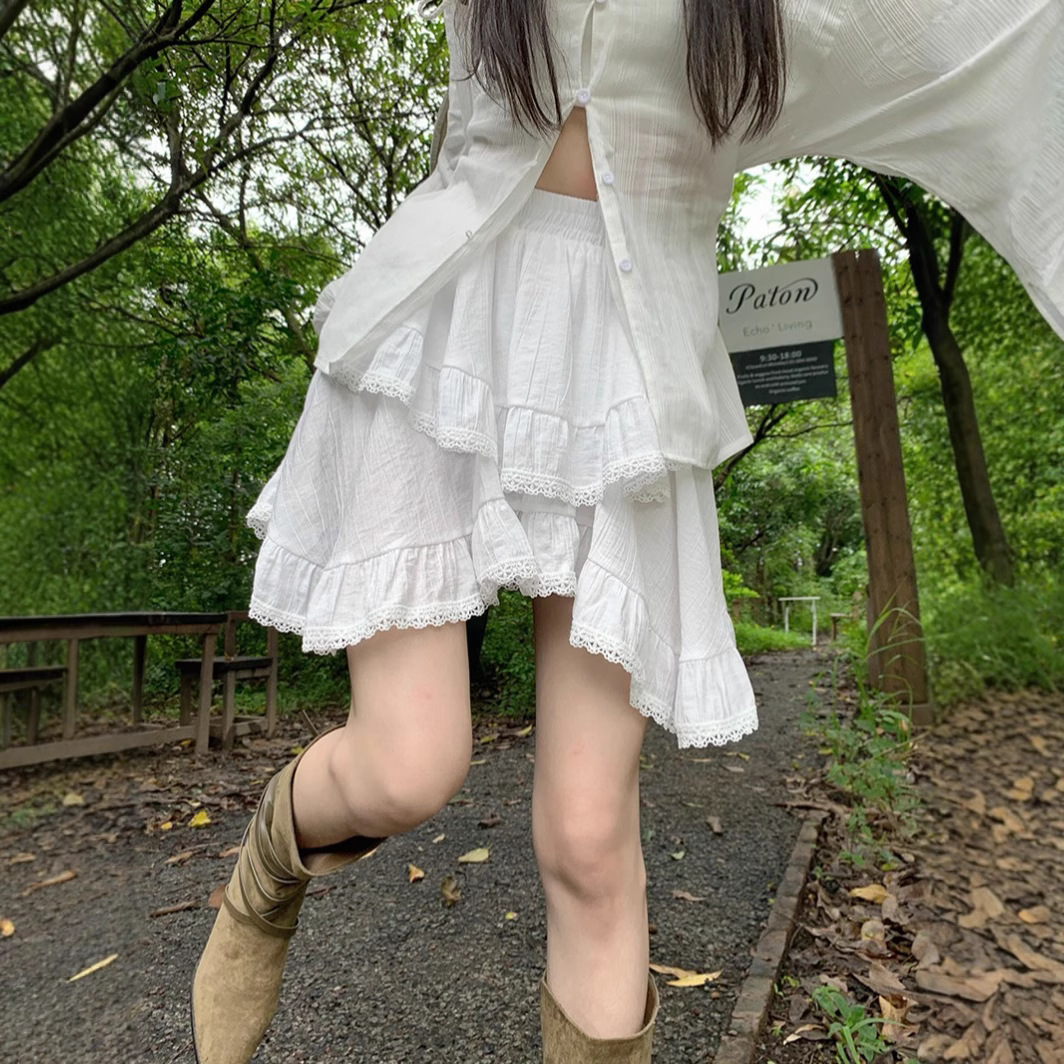 Directly from the Source Factory, Fresh Splicing Lace White Skirt, Short Skirt for Women, New Summer Style, High Waist and Asymmetrical