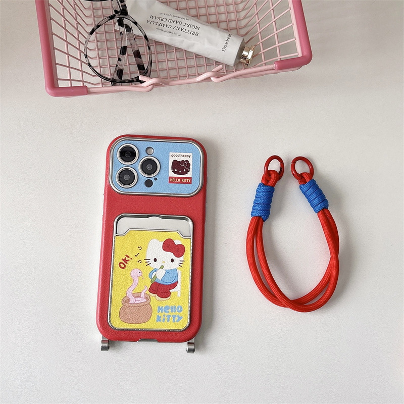 Linda flauta de serpiente rosada kt para iphone15 cordón 16ProMax Apple 14 funda para teléfono móvil 13 paquete de tarjetas 15PM