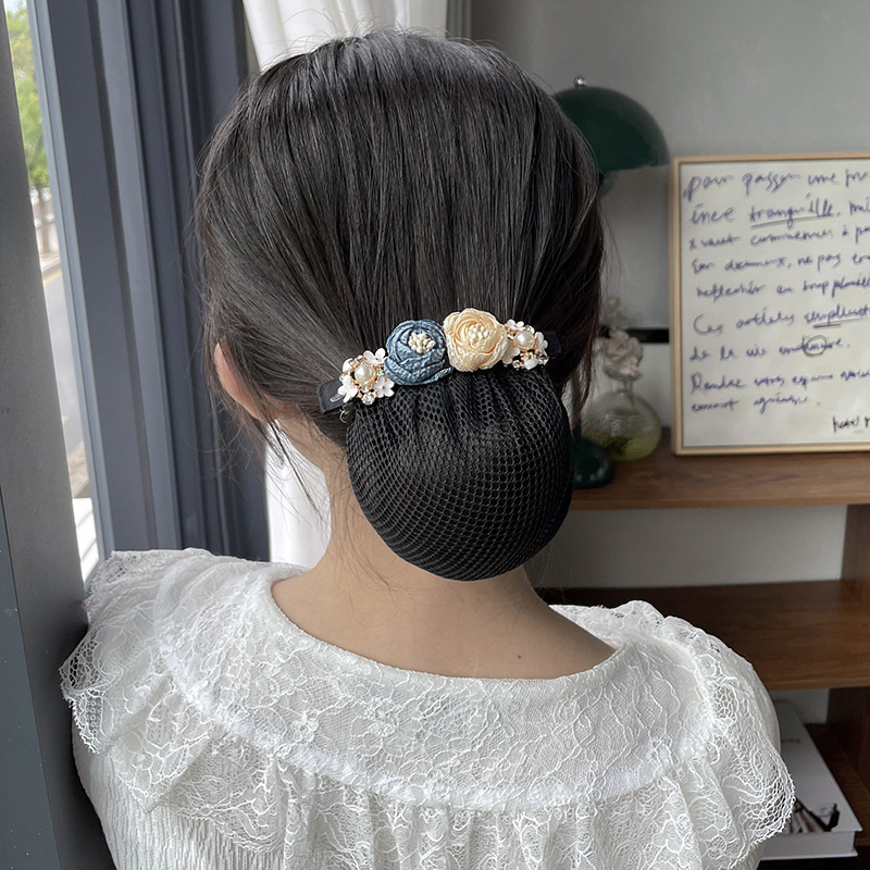 Nurse Elegant Professional Head Flower Women's 2025 New Hair Net Korean Style Stewardess Bank Hair Net Pocket Work Hair Accessories