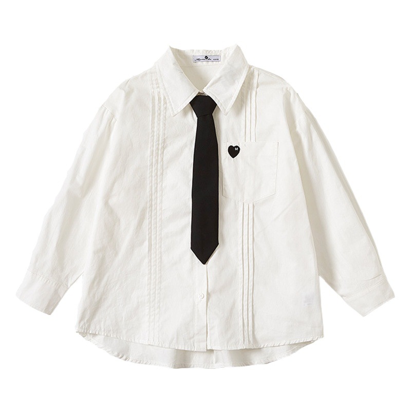 Ropa para niños primavera 2023 nueva camisa de manga larga estilo universitario para niñas estilo coreano camisa de solapa de estilo occidental para niños medianos y grandes