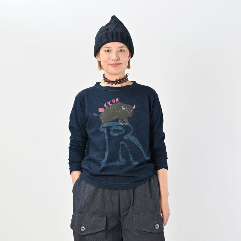 原工厂直供外贸服装麻蓝靛蓝版45R金牛KK竹节棉长袖T男女同款长袖|undefined