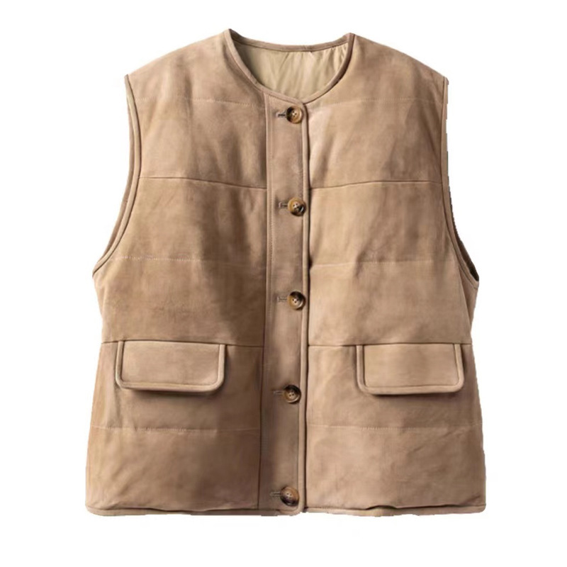 Genuine Leather Jacket 4290 Winter New Style Goatskin Suede Vest 90 White Duck down Bar Vest Reversible Top for Women