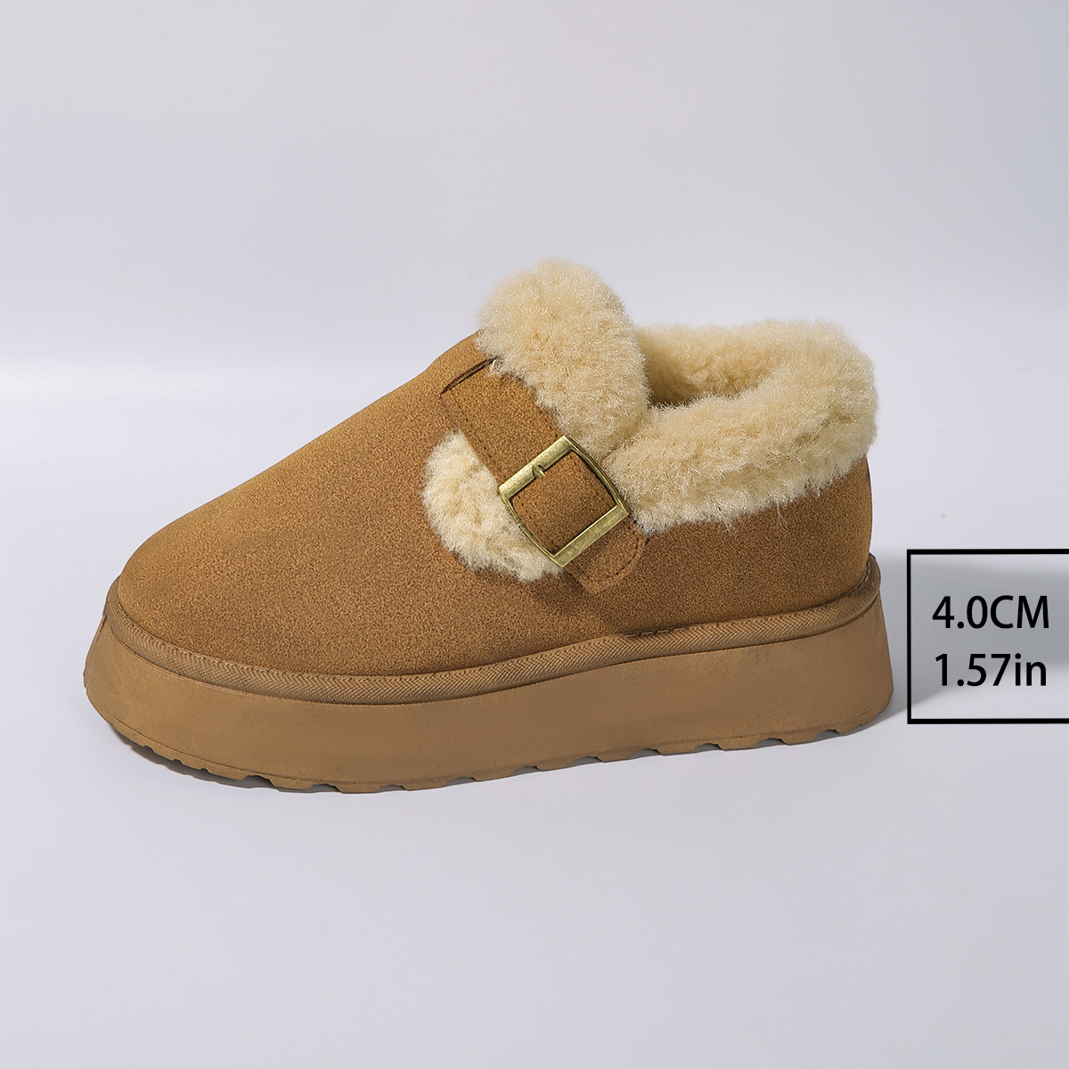 Muffin thick sole woolen shoes winter new wear round head warm and fluffy fashion casual cotton shoes_viptrois.com