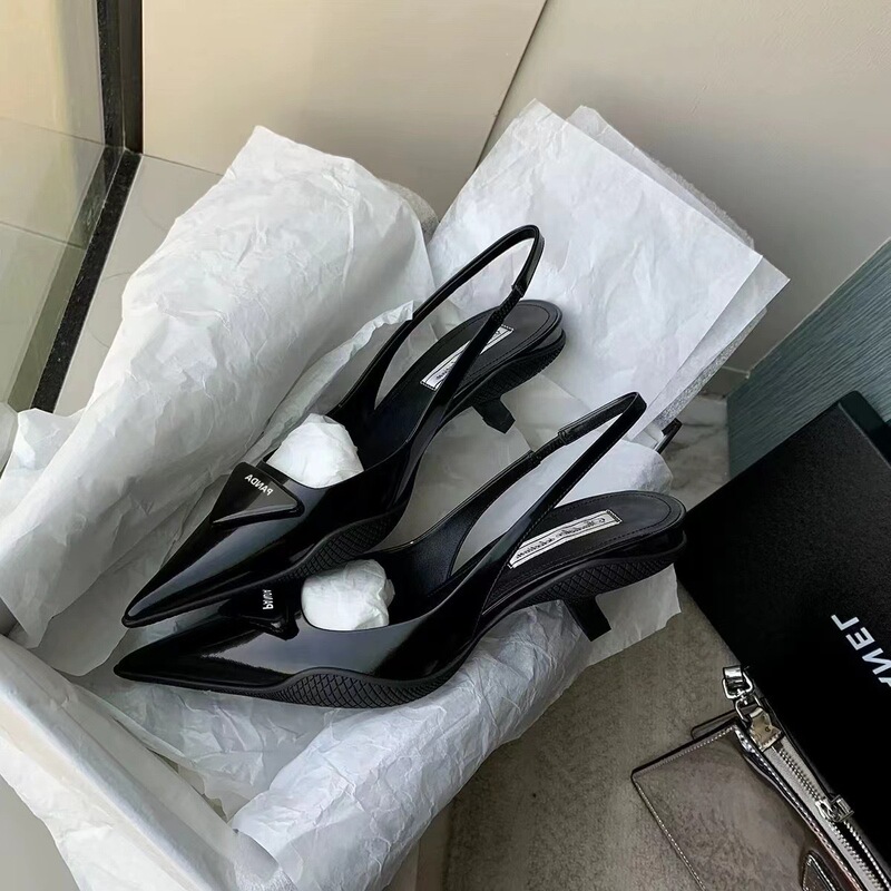2026 Summer P Brand Triangle Logo Internet Celebrity Pointed Toe Cat Heel Sandals for Women, Closed Toe Shallow Mouth Genuine Leather Back Strap High Heels 2026 Summer P Brand Triangle Logo Internet Celebrity Pointed Toe Cat Heel Sandals for Women, Closed Toe Shallow Mouth Genuine Leather Back Strap High Heels