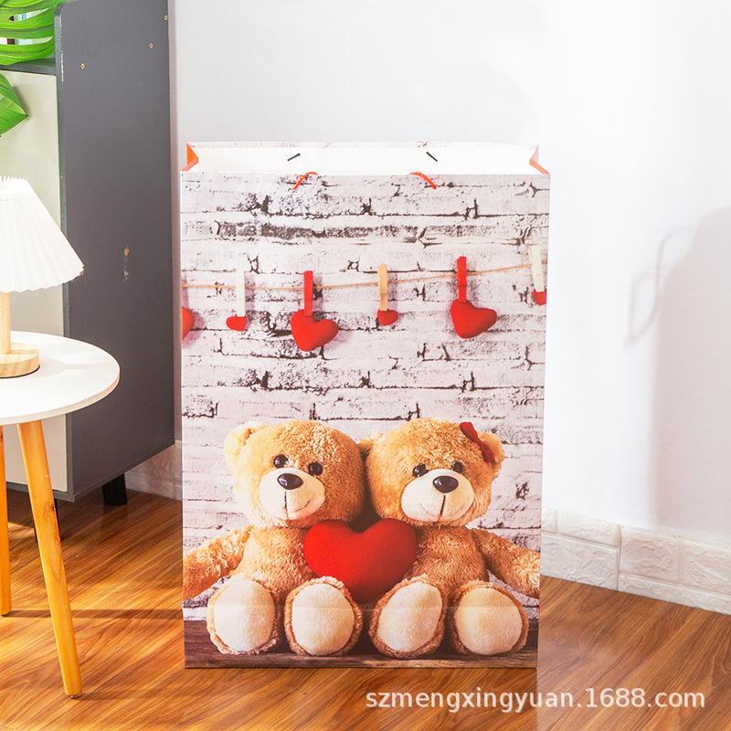 Oso de dibujos animados de gran tamaño bloques de construcción Lego muñeca abajo chaqueta regalo portátil bolsa de papel caja de regalo de cumpleaños bolsa