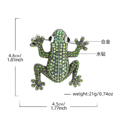 Fun Frog-Themed Brooches, Various Enamel and Diamond-Encrusted Pins, Quirky Niche Versatile Clothing and Bag Accessories Wholesale (Yaxa sancaqları) - dw0693-green