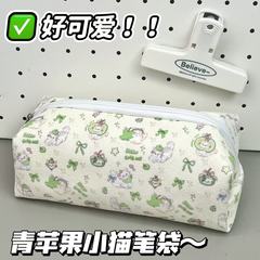 グリーンアップル子猫鉛筆バッグインスタイル高価値学生大容量文具バッグ女の子化粧品バッグ収納袋