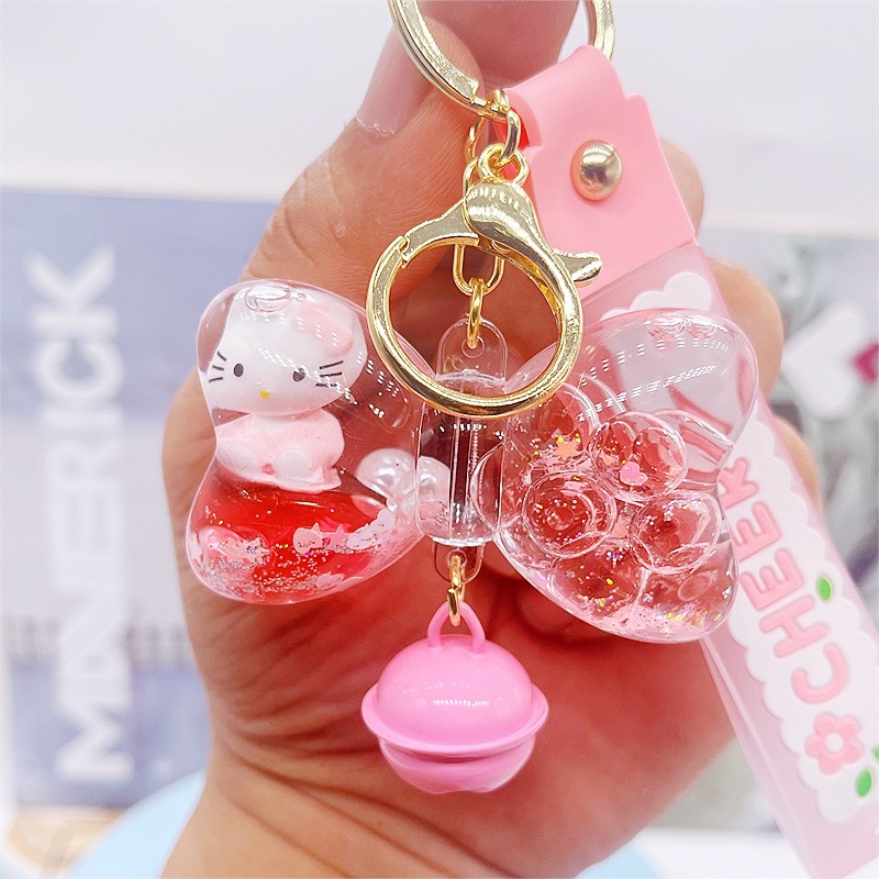 New Oil Floating Cartoon Wind Chime Quicksand Bow Keychain Personalized Trendyy Bag Pendant Car Pendant