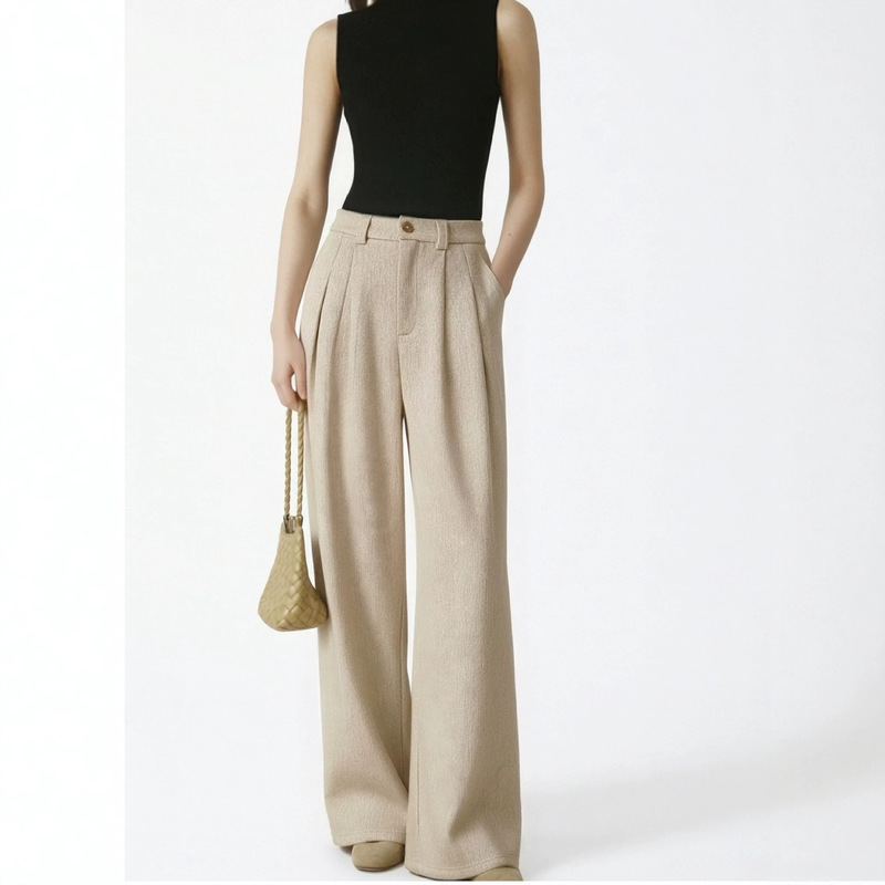 Biyi 0436 Women's Winter New Style Silk Wool Casual Pants with Pleated Design, Three-Dimensional Cutting, Draped and Loose Straight Fit Biyi 0436 Women's Winter New Style Silk Wool Casual Pants with Pleated Design, Three-Dimensional Cutting, Draped and Loose Straight Fit