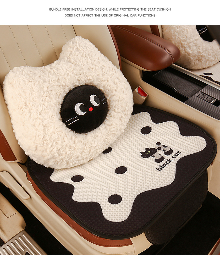Car Cushion Four Seasons Universal Breathable Summer Cartoon Small Man Waist Main Driver Women's Half Bag Seat Cushion Cover Seat Cushion Ventilated
