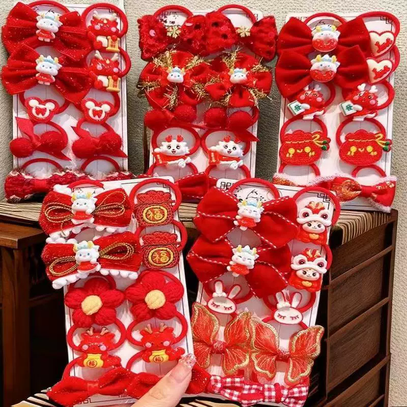 儿童皮筋超萌红色喜庆春节发饰新年头绳不伤发弹性好女孩宝宝发圈