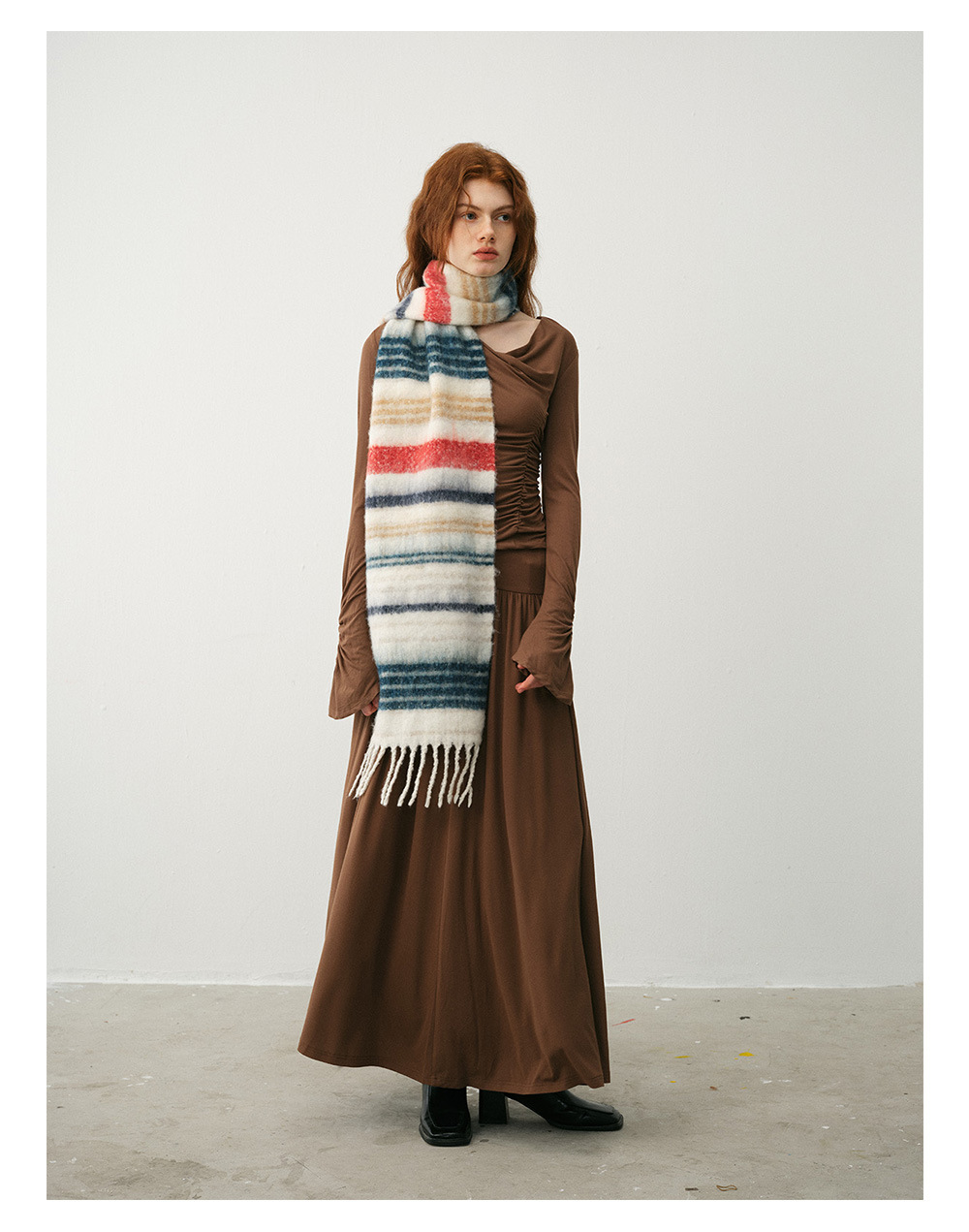 Neuer Designerschal aus Wollmischung mit Saturn-Streifen für Damen mit weichem Latz für winterliche Atmosphäre_voghion.com