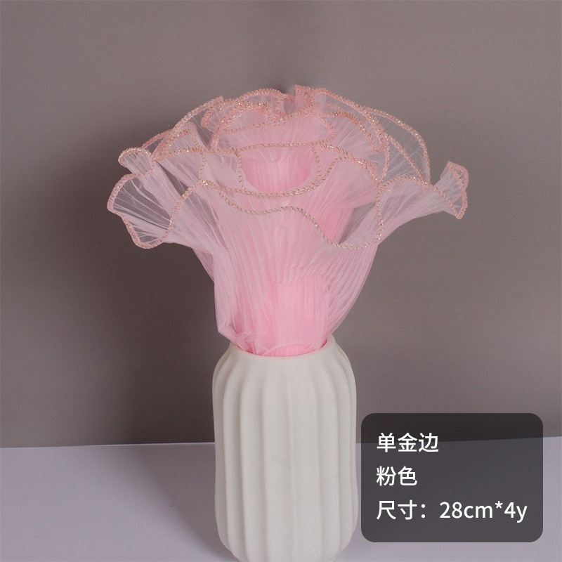 Hilo de pulverización bilateral Material de embalaje de flores del Día de San Valentín chino Hilo ondulado forrado con hilo plisado Material de tienda de flores Hilo de malla