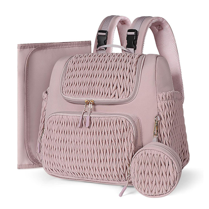 Nueva bolsa de pañales mochila multifuncional bolsa de pañales de quilting con almohadilla de pañales caja de tetas y cinturón de cochecito de bebé