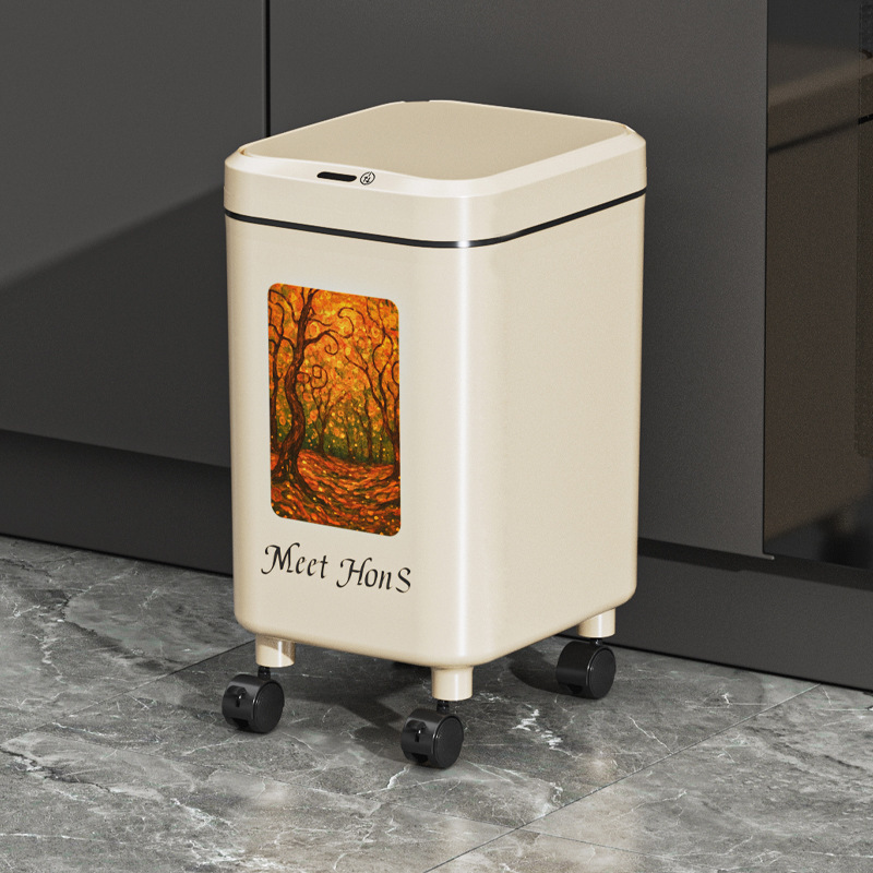 Basura de inducción inteligente inodoro doméstico automático lujoso ligero con cubierta de papel estrecho eléctrico cubo de papel higiénico