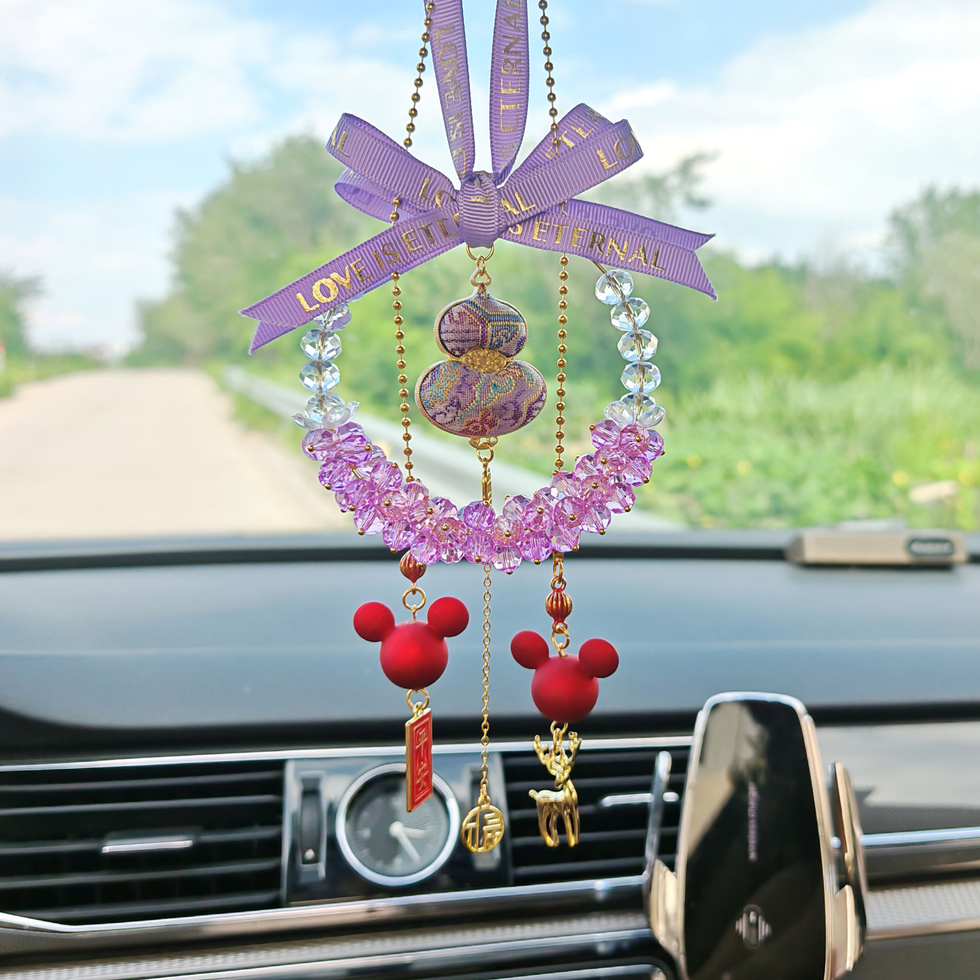 Crystal gourd car hanging rearview mirror decoration, women's safety pendant, car interior accessory