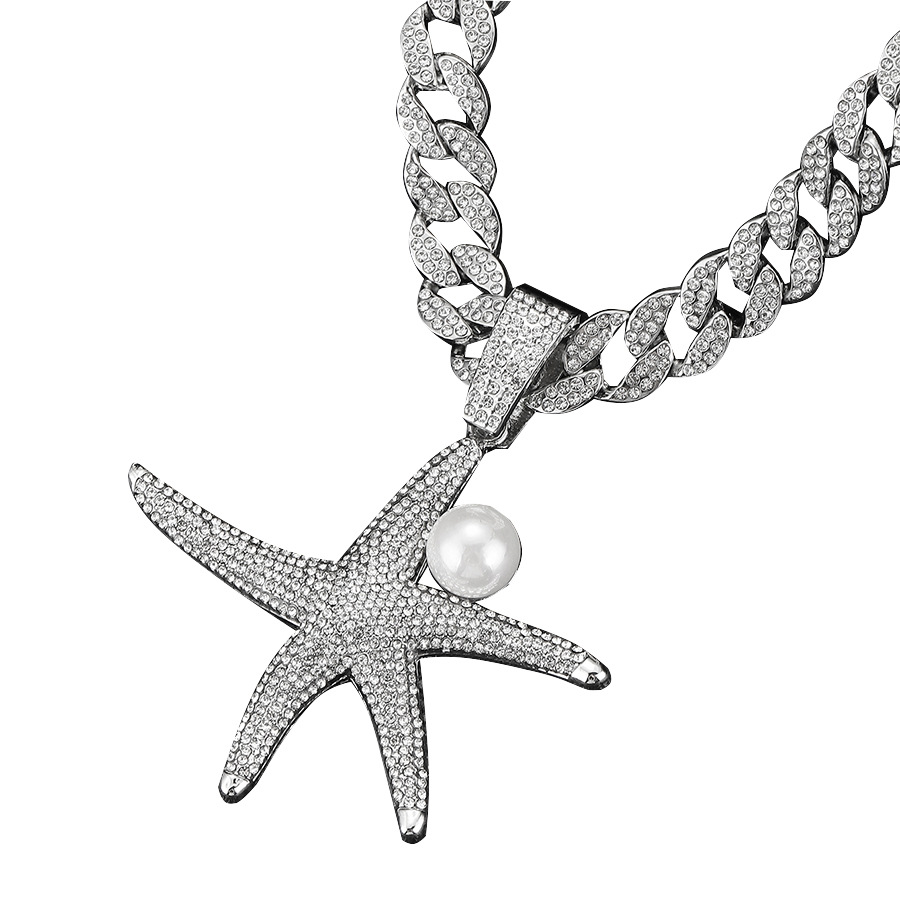 Niche design environmentally friendly alloy personalized full diamond marine organism starfish jewelry_voghion.com