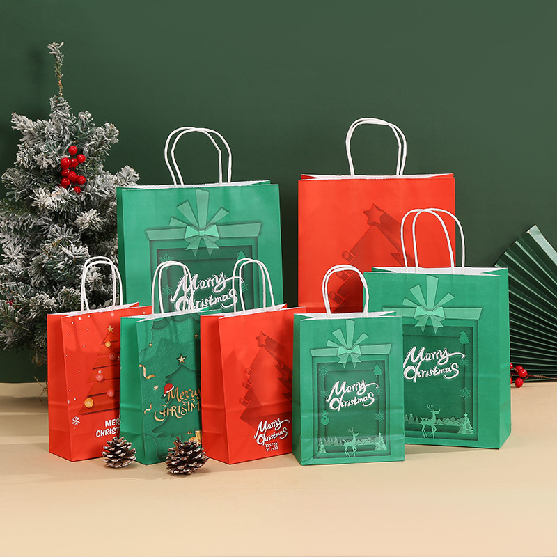 亚马逊热销手提袋环保礼品圣诞节派对纸袋牛皮纸节日氛围礼品袋